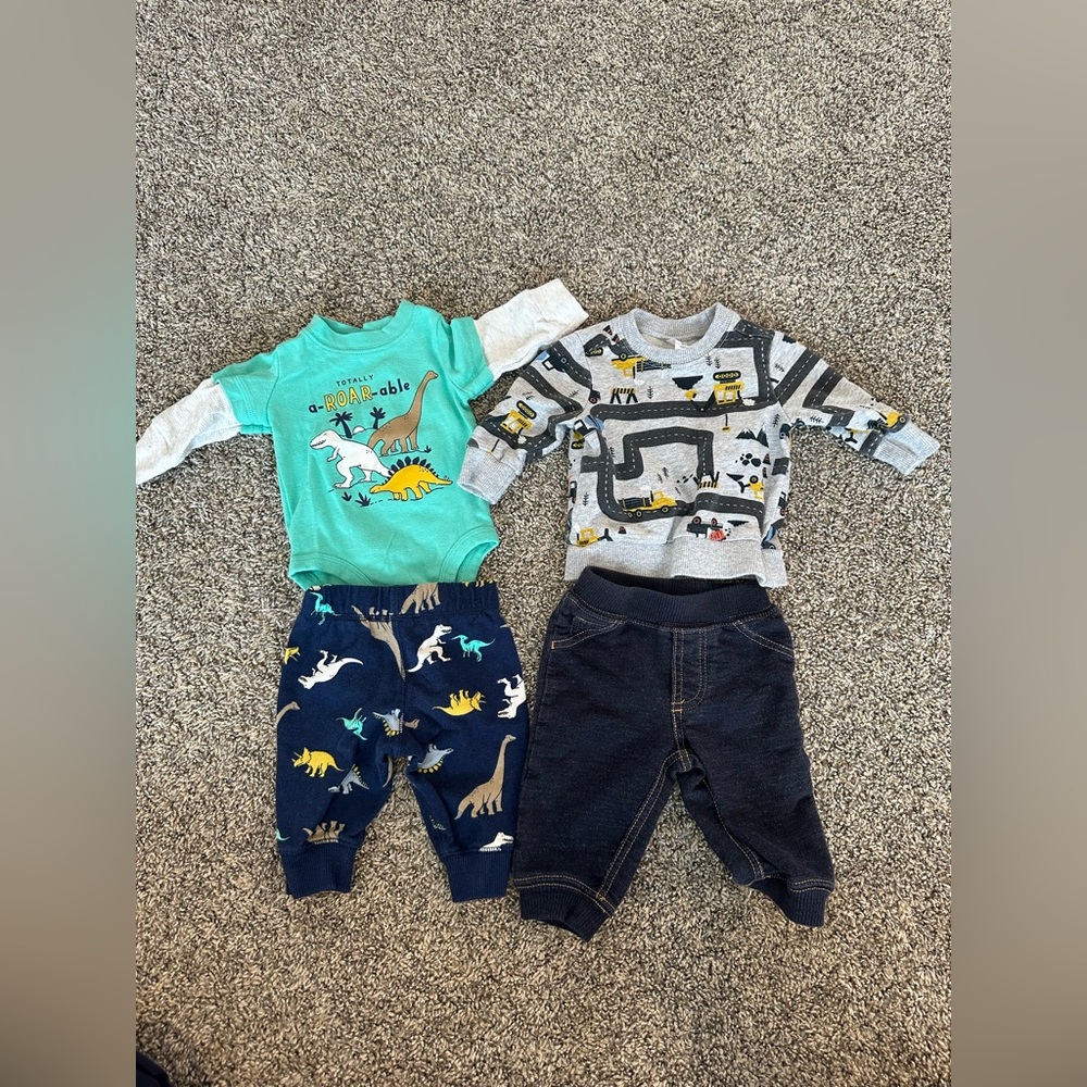 Two Outfit Sets-3M- Dinosaur and Construction Baby Outfit Sets